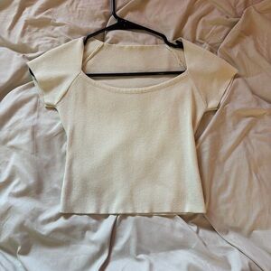 SHEIN Cream Square-Neck Crop Top